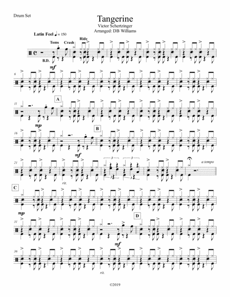 Free Sheet Music Tangerine Strings Drum Set