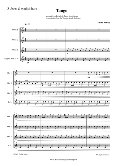 Tango 3 Oboes English Horn Sheet Music