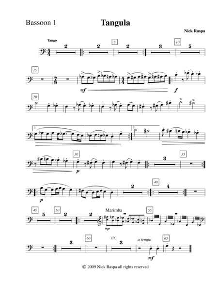 Tangula From Three Dances For Halloween Bassoon 1 Part Sheet Music