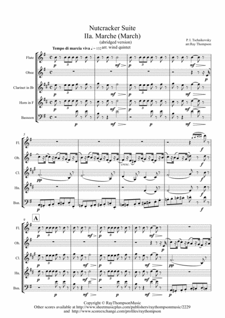 Tchaikovsky Casse Noisette Nutcracker Suite Iia Marche March Abridged Wind Quintet Sheet Music