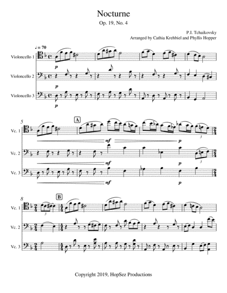 Tchaikovsky Nocturne Cello Trio Sheet Music