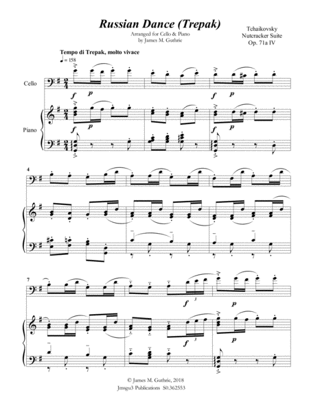 Tchaikovsky Russian Dance From Nutcracker Suite For Cello Piano Sheet Music