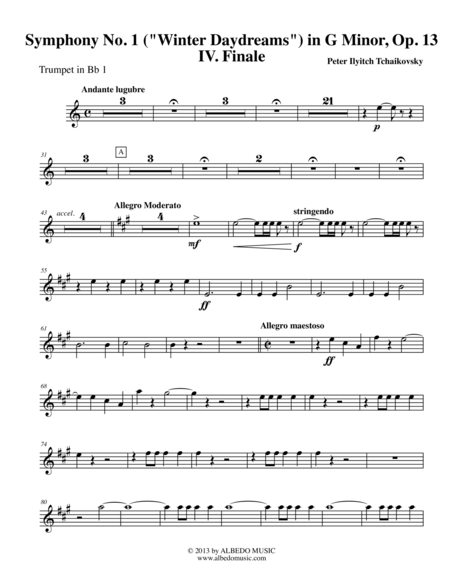 Tchaikovsky Symphony No 1 Movement Iv Trumpet In Bb 1 Transposed Part Op 13 Sheet Music