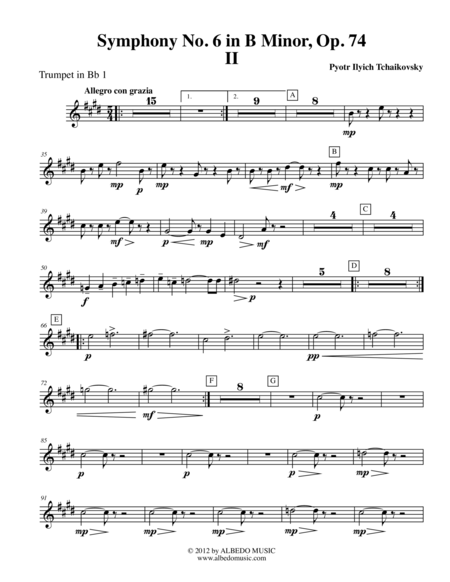 Tchaikovsky Symphony No 6 Movement Ii Trumpet In Bb 1 Transposed Part Op 74 Sheet Music