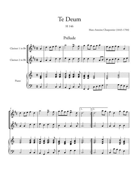 Free Sheet Music Te Deum Prelude For 2 Clarinets And Piano
