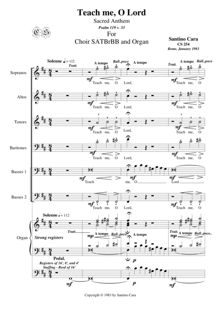 Teach Me O Lord Psalm 119 V 33 Anthem For Satbrbb And Organ Sheet Music