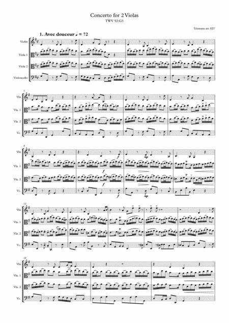 Telemann Concerto For 2 Violas Twv 52 G3 Sheet Music