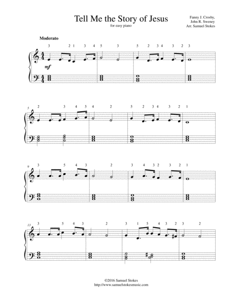 Tell Me The Story Of Jesus For Easy Piano Sheet Music