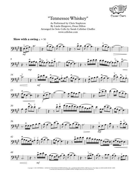 Tennessee Whiskey Solo Cello Chris Stapleton Arr Cellobat Sheet Music