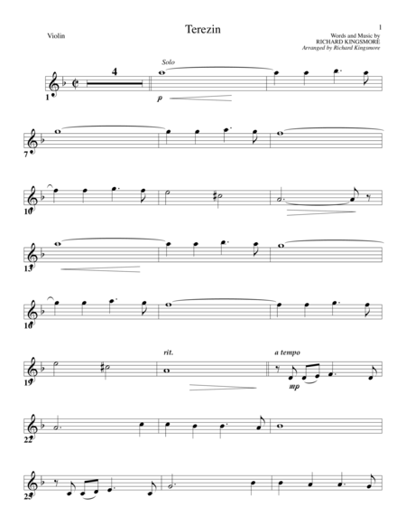 Free Sheet Music Terezin Solo Violin Part