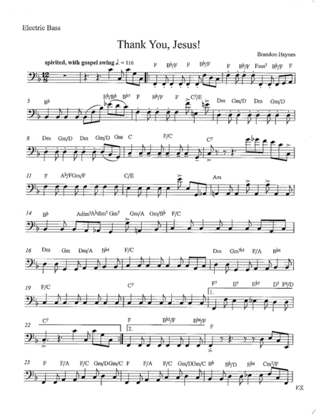 Thank You Jesus Bass Guitar Sheet Music