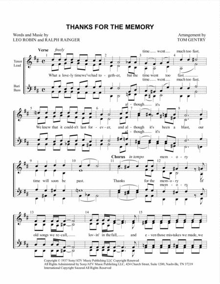 Free Sheet Music Thanks For The Memory Ssaa