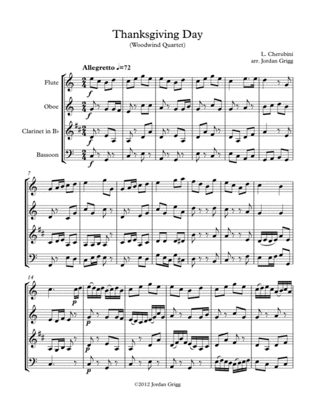 Thanksgiving Day Woodwind Quartet Sheet Music