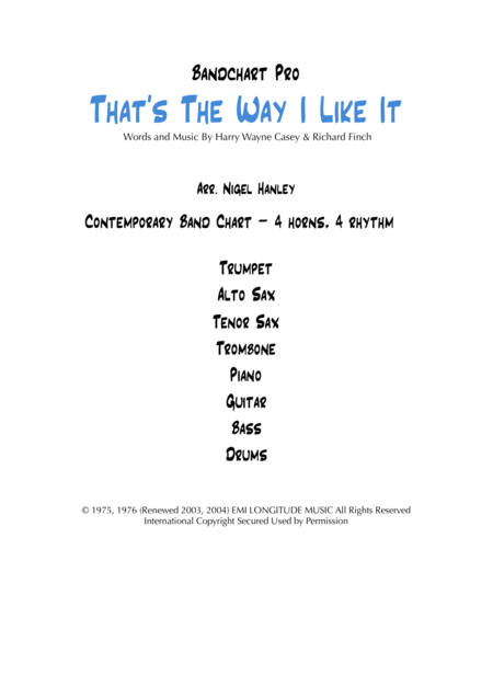 Thats The Way I Like It Cmi 8pc Funk Rock Band Chart Sheet Music