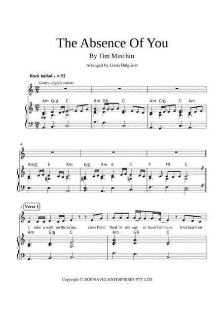 The Absence Of You Piano Vocal Treble Clef Sheet Music