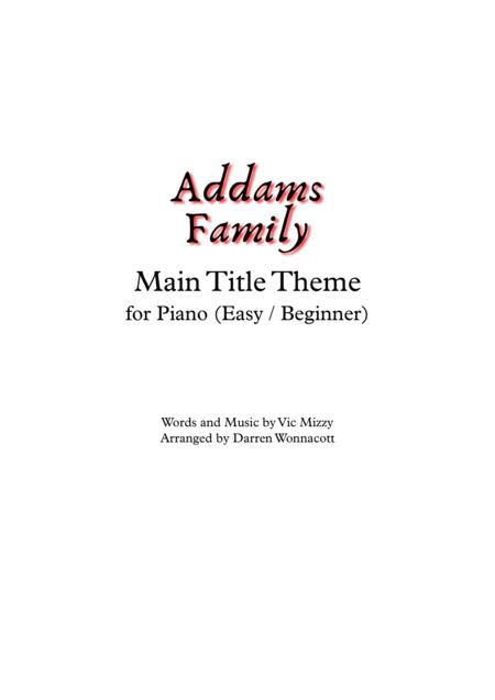 The Addams Family Theme For Piano Easy Beginner Sheet Music