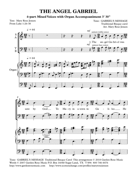 The Angel Gabriel Choral Anthem Sheet Music