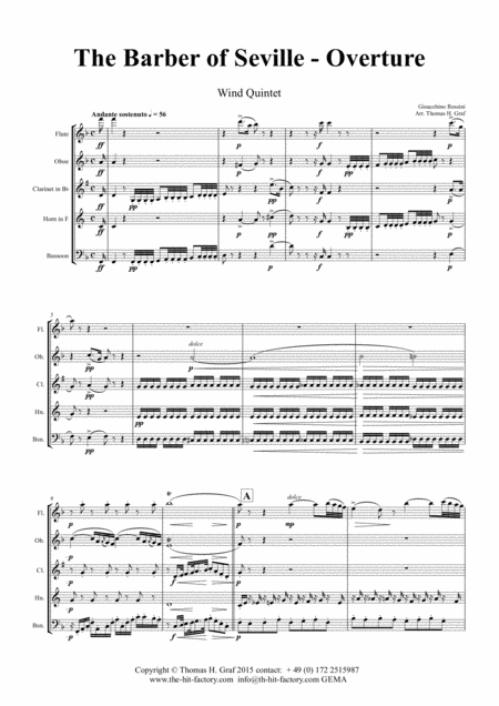 Free Sheet Music The Barber Of Sevilla F Overture Wind Quintet