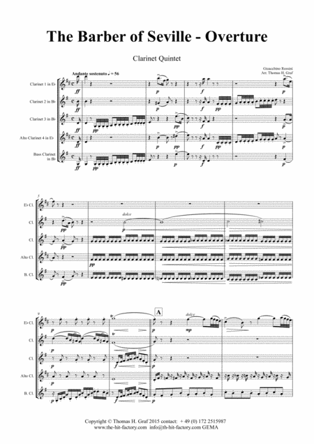Free Sheet Music The Barber Of Sevilla Overture Clarinet Quintet