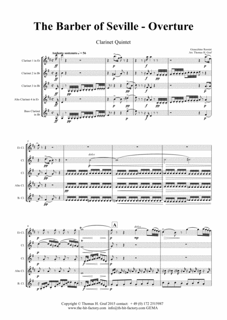 The Barber Of Sevilla Overture Clarinet Quintet Sheet Music