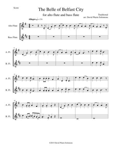 Free Sheet Music The Belle Of Belfast City For Alto And Bass Flute