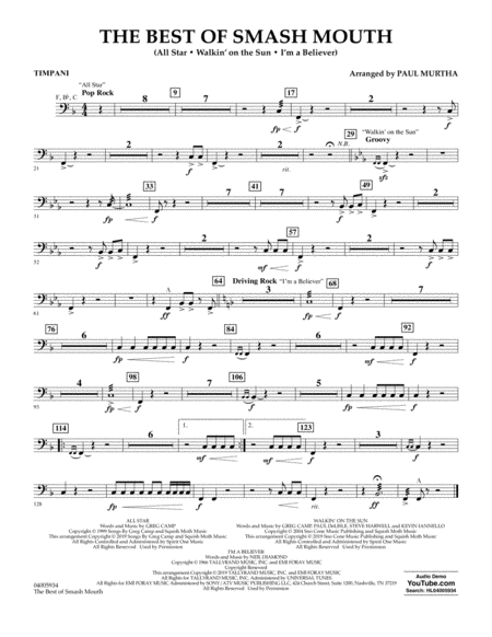 Free Sheet Music The Best Of Smash Mouth Arr Paul Murtha Timpani