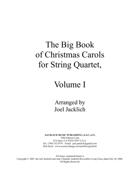Free Sheet Music The Big Book Of Christmas Carols For String Quartet Vol I