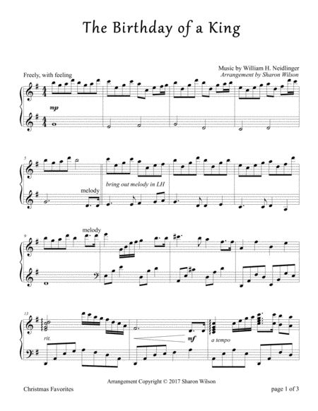 Free Sheet Music The Birthday Of A King Piano Solo