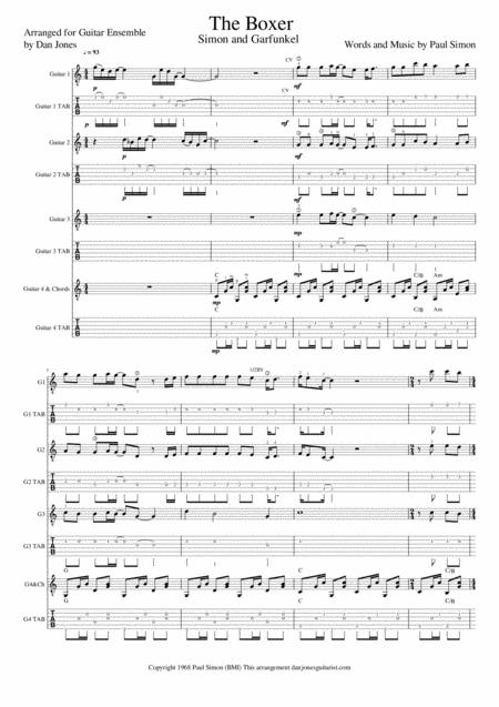 Free Sheet Music The Boxer By Simon Garfunkel For Guitar Ensemble