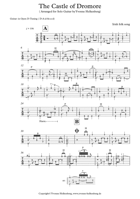 Free Sheet Music The Castle Of Dromore Arranged For Solo Guitar