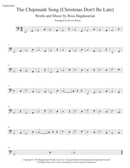 Free Sheet Music The Chipmunk Song Easy Key Of C Euphonium