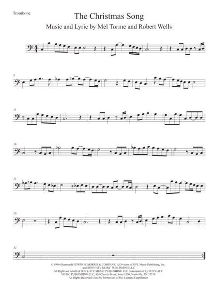 The Christmas Song Chestnuts Roasting On An Open Fire Easy Key Of C Trombone Sheet Music