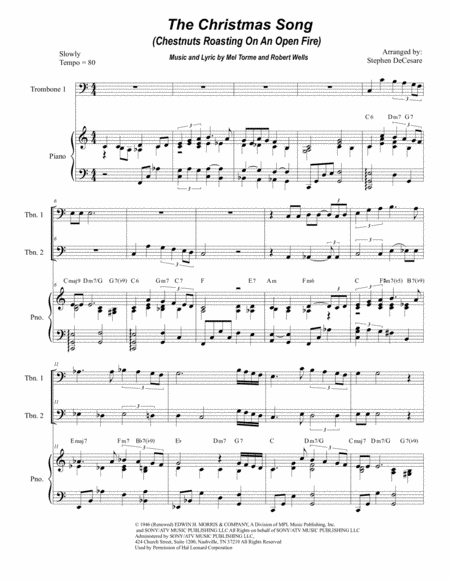 Free Sheet Music The Christmas Song Chestnuts Roasting On An Open Fire Trombone Duet