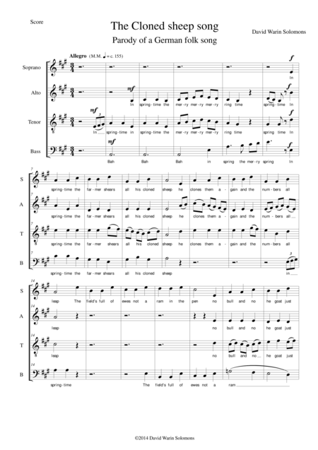 The Cloned Sheep Song For Mixed Choir Satb Sheet Music