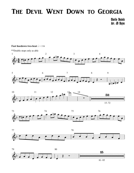 The Devil Went Down To Georgia Fiddle Sheet Music