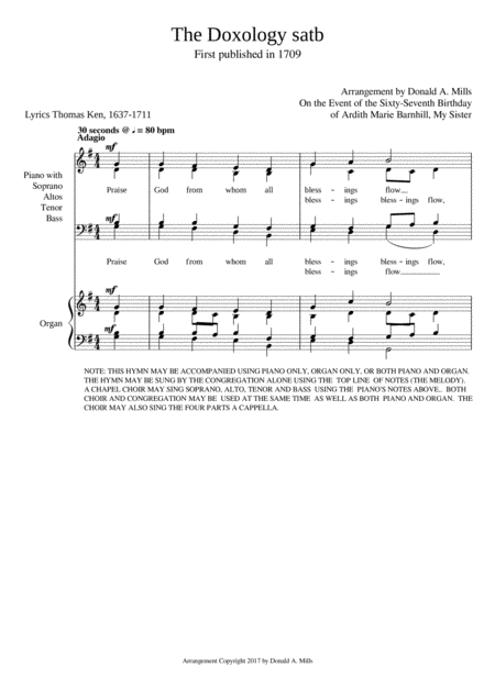 Free Sheet Music The Doxology