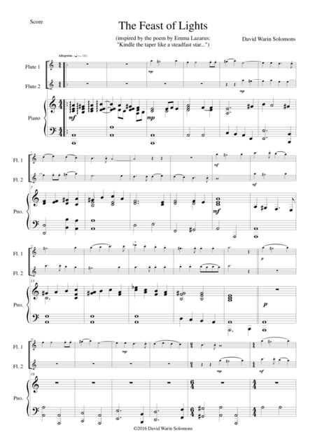 Free Sheet Music The Feast Of Lights For 2 Flutes And Piano