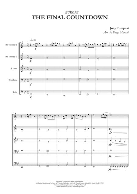 The Final Countdown For Brass Quintet Sheet Music