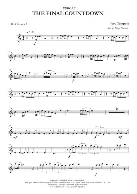 The Final Countdown For Clarinet Quartet Sheet Music