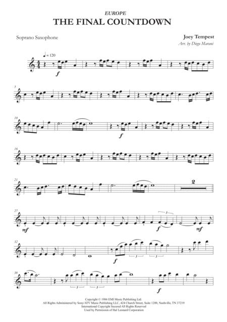 The Final Countdown For Saxophone Quartet Sheet Music