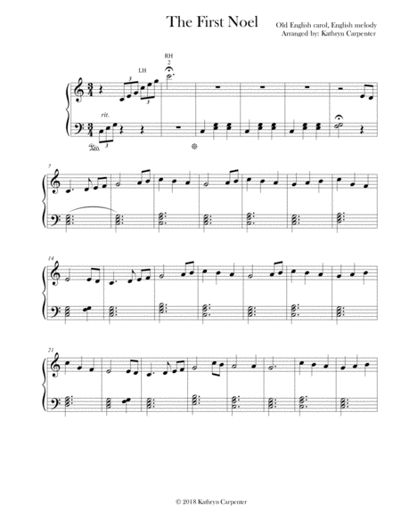 Free Sheet Music The First Noel Easy Piano Level 2a