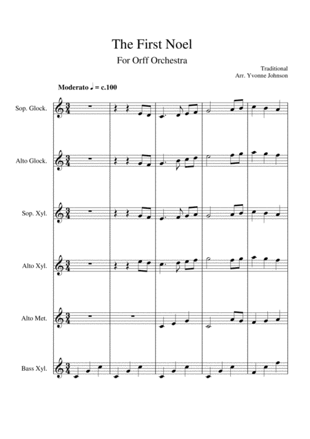 The First Noel For Orff Ensemble Sheet Music