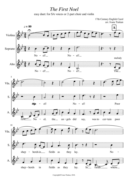 Free Sheet Music The First Noel For Sa And Violin