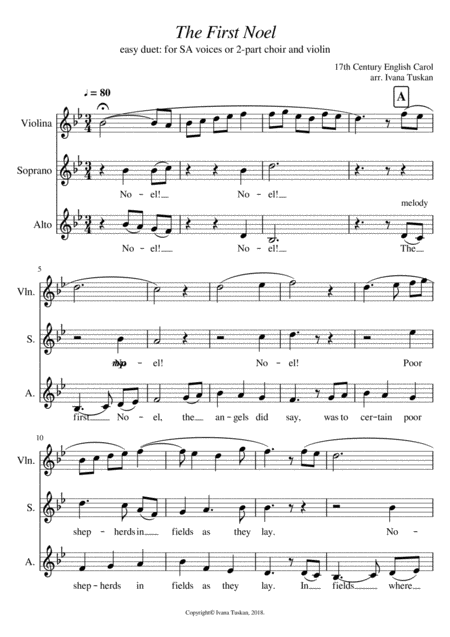 The First Noel For Sa And Violin Sheet Music