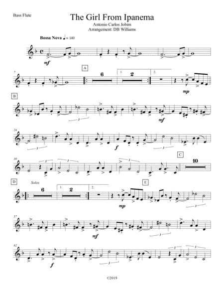 Free Sheet Music The Girl From Ipanema Bass Flute