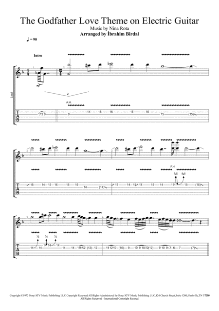 The Godfather Love Theme Electric Guitar Solo Sheet Music