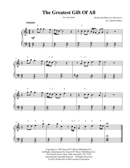 The Greatest Gift Of All For Easy Piano Sheet Music