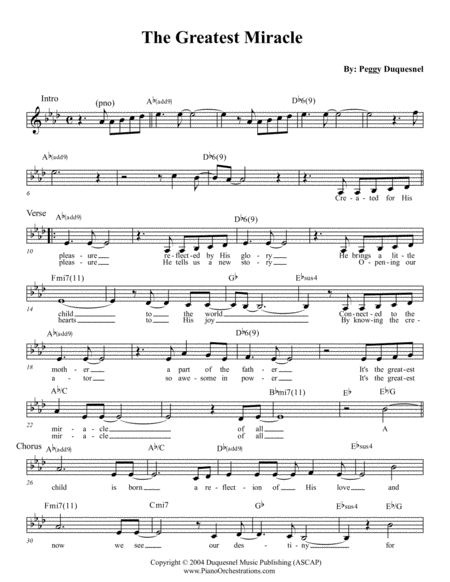 The Greatest Miracle Lead Sheet With Lyrics Sheet Music