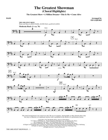 Free Sheet Music The Greatest Showman Choral Highlights Arr Ed Lojeski Bass