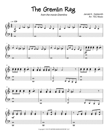 Free Sheet Music The Gremlin Rag From The Movie Gremlins